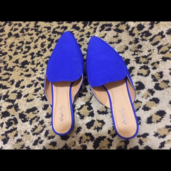 Qupid Blue Suede Mules - Picture 2 of 2